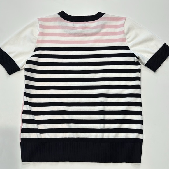 Karl Lagerfeld Paris Stripe Soft Lightweight Sweater Fabric Short Sleeve S - Picture 9 of 11